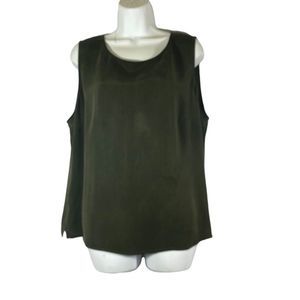 Due Per Due Womens Plus Size 18W Silk Blouse Green Sleeveless Popover Top